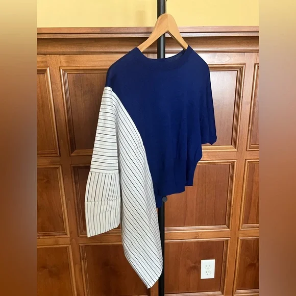 Yohji Yamamoto Sweater Asymmetric Striped Blue and Off White Size S - Picture 2 of 14
